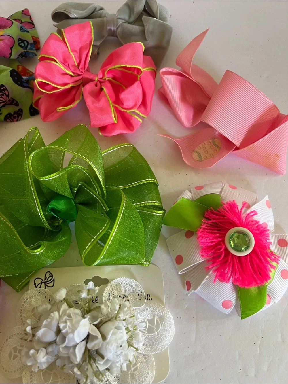 Kids Hair Bows Assortment - Pink, Green, Silver, White​